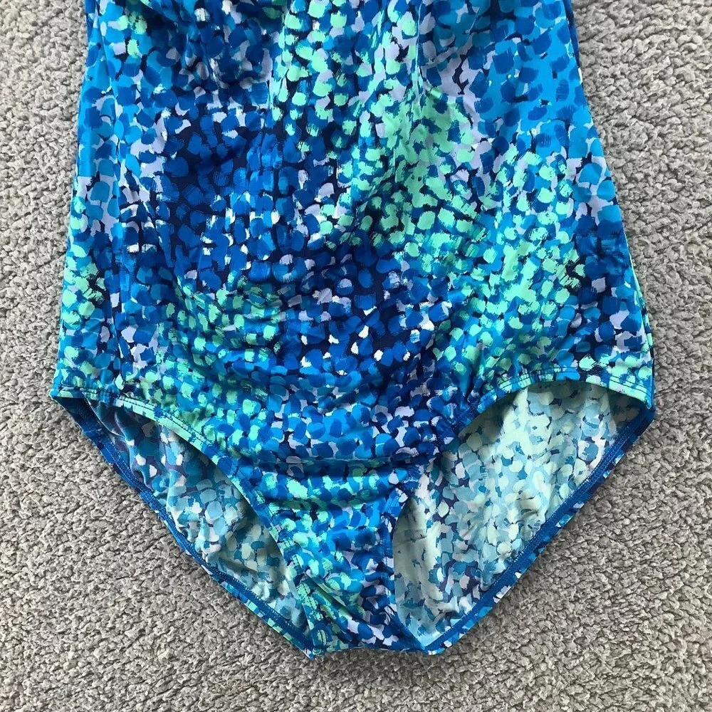 Jantzen One Piece Swimsuit Womens XL Blue Padded Halter Tropical‎ Watercolor